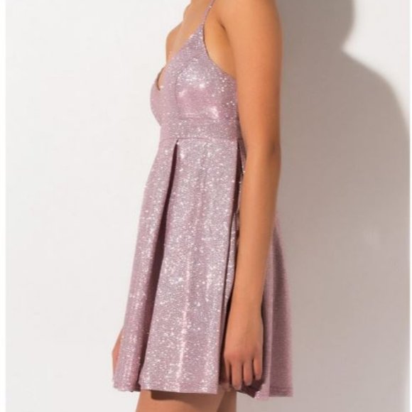Akira Metallic Glitter Pink Mini Dress - NWT! - Picture 3 of 12